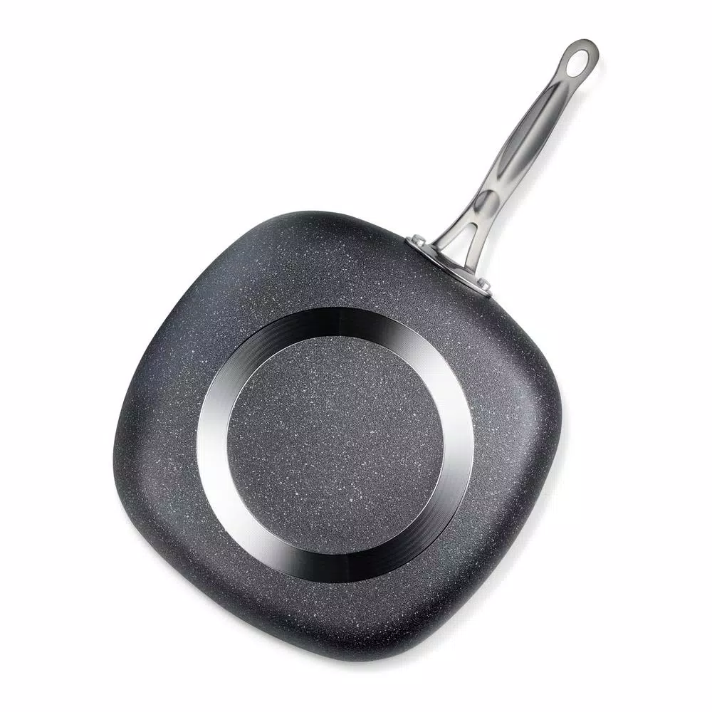 GRANITESTONE 9.5 in. Aluminum Diamond Infused Non-Stick Square Fry Pan, Charcoal