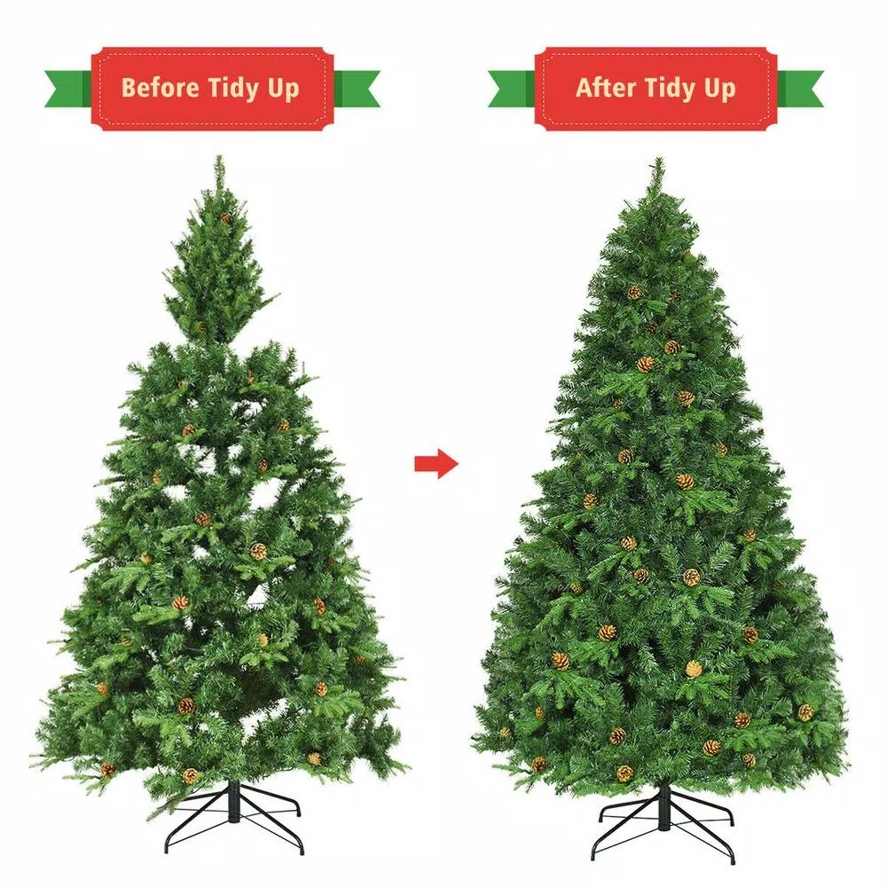 Costway 7.5 ft. Pre-Lit Artificial Christmas Tree with 540 Warm White LED Lights and 71 Pine Cones