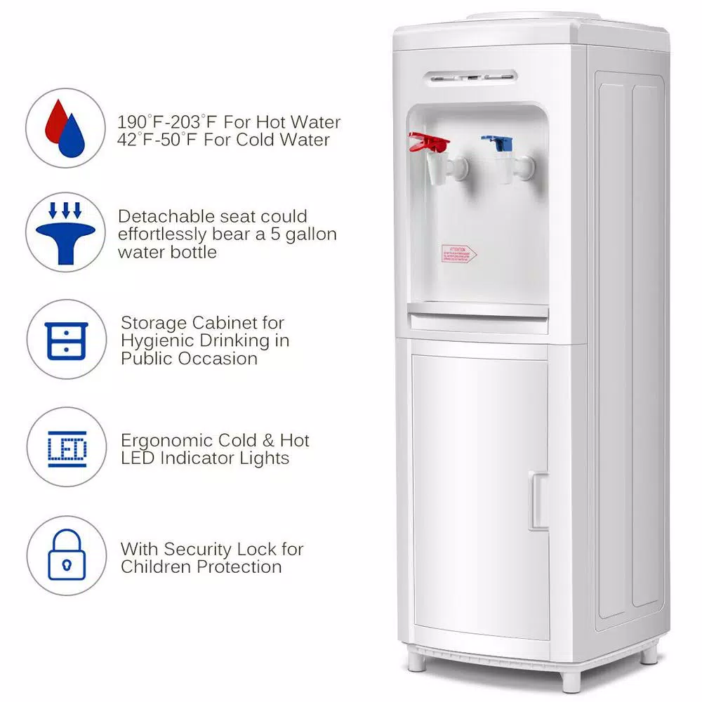 Costway Primo Electric Top-Loading Water Dispenser with Storage Cabinet, White