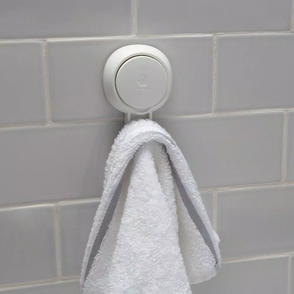 Bath Bliss 4 Pack Gel-Suction Power Hooks, Heavy Duty White Robe and Towel Hooks