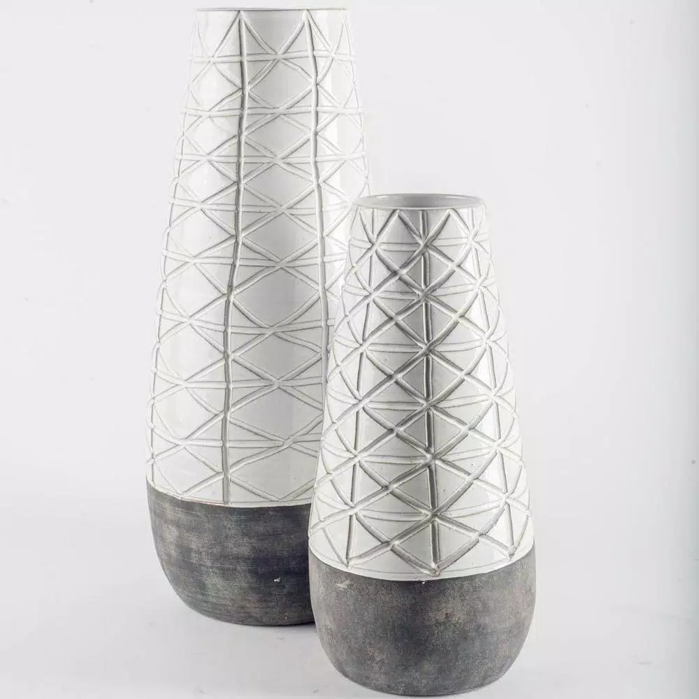 Mercana Harrier II Large White Geometric Ceramic Table Vase