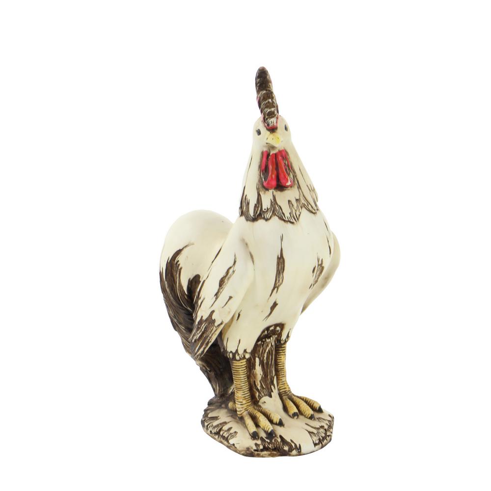 LITTON LANE 15 in. Rooster Decorative Sculpture - White, Red, and Brown Farmhouse Statuary