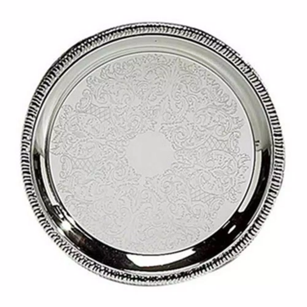 Heim Concept 12 in. Silver Etched Round Metal Serving Tray