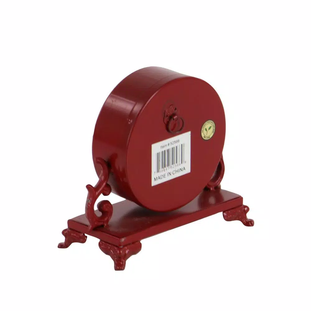 LITTON LANE 7 in. Burgundy Red and Mint Green Round Table Clocks with Scrollwork Base, Set of 2
