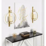 Kate and Laurel Doria Gold Metal Candle Sconce - Glamorous Round Wall Decor with Glass Pillar thumbnail 5