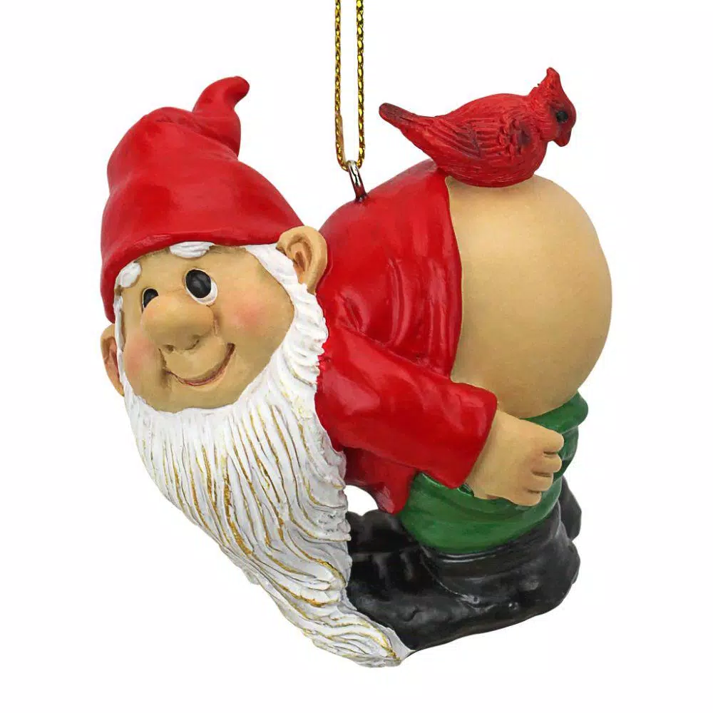 Design Toscano Loonie Moonie Gnome Holiday Ornament, Hand-Painted Resin