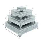 Benzara Silver Aluminum 4-Tier Cake Stand Set with Embossed Classic Pattern thumbnail 2