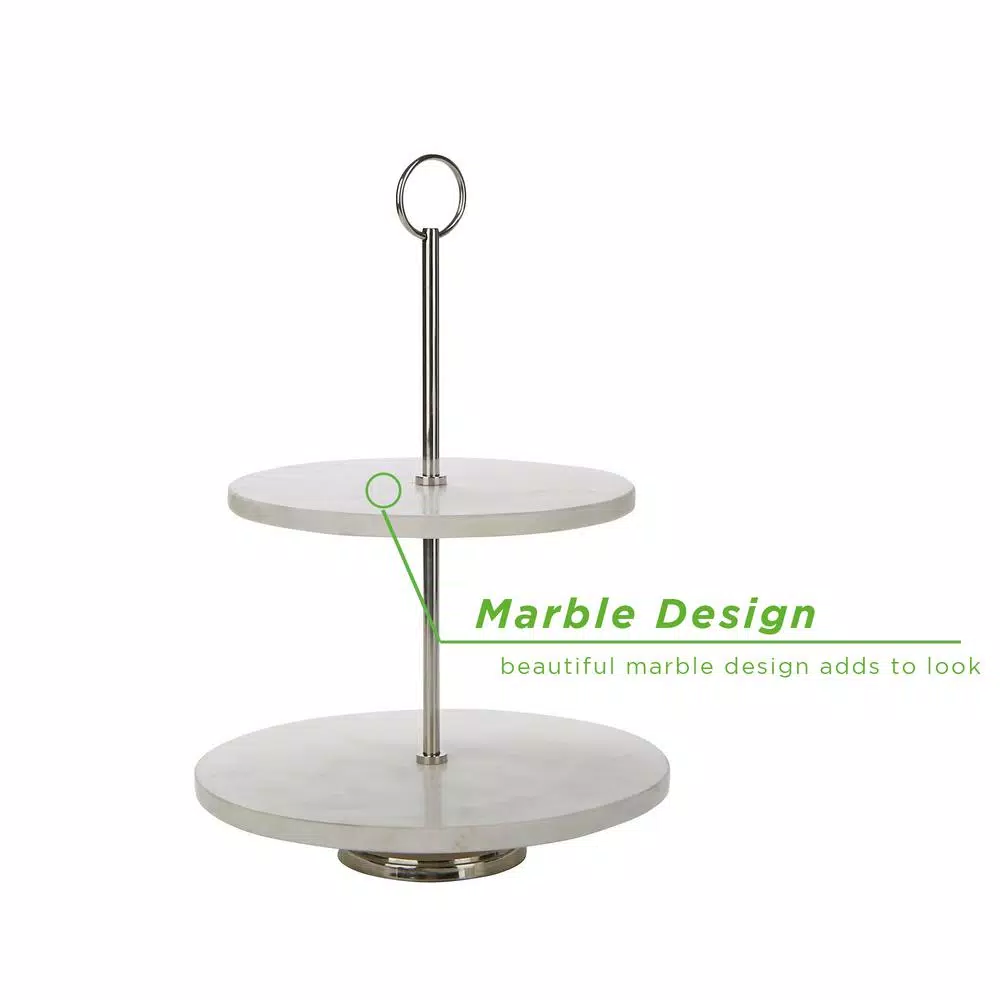 Mind Reader White 2-Tier Marble Pastry Stand, Elegant Cupcake Display Holder & Tiered Dessert Serving Tray