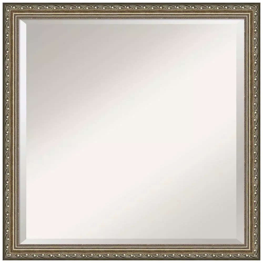 Amanti Art Parisian 22 in. Square Beveled Edge Wood Framed Bathroom Vanity Mirror, Silver Pewter