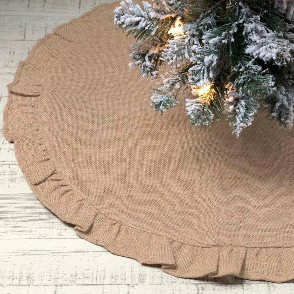 VHC Brands 21 in. Jute Burlap Natural Tan Tree Skirt - Rustic Lodge Holiday Decor