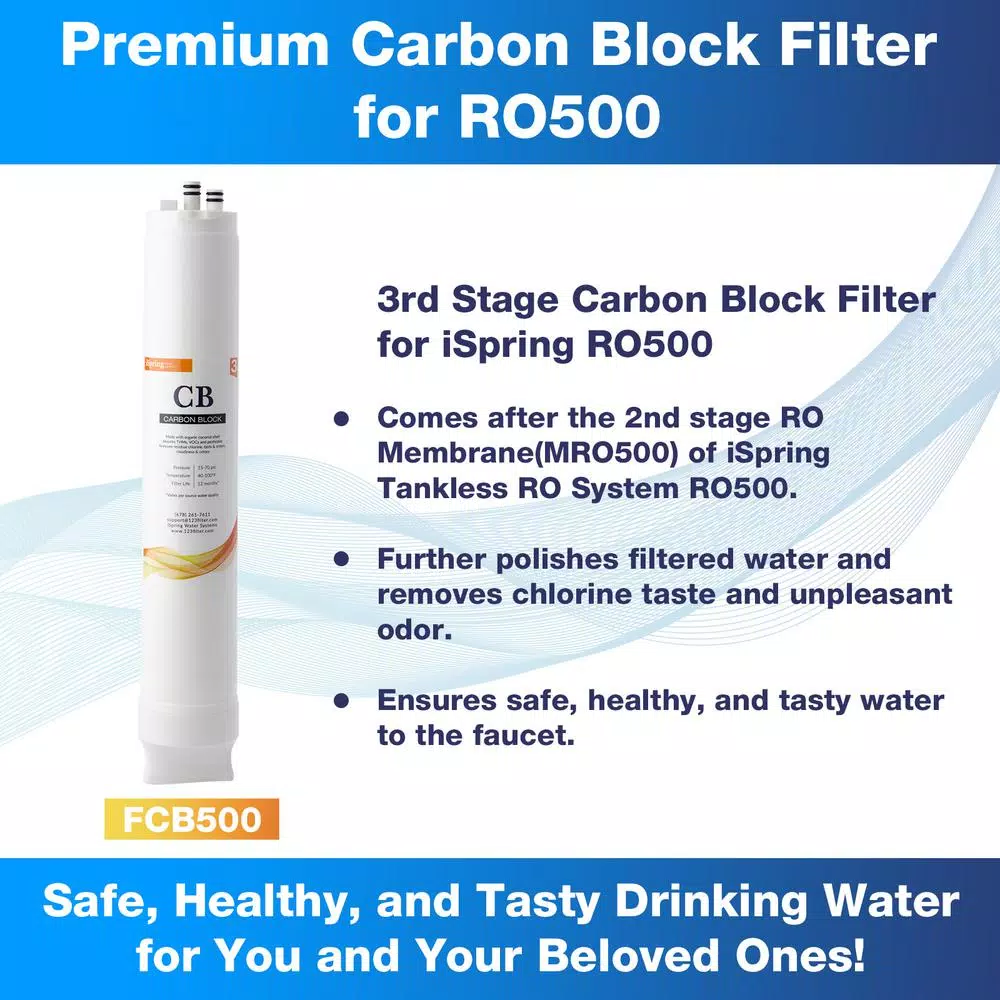 iSpring RO500 Replacement Carbon Block Filter for Tankless Reverse Osmosis Systems