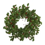 Nearly Natural 28 in. Holly Berry Artificial Wreath, Pre-Decorated Holiday Greenery thumbnail 1