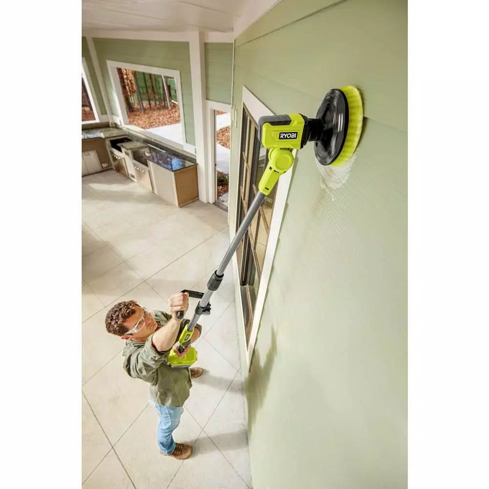 RYOBI 18V ONE+ Telescoping Power Scrubber Kit with 2.0 Ah Battery and Charger
