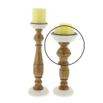 LITTON LANE New Traditional Mango Wood and White Marble Candle Holder Set of 2 thumbnail 3