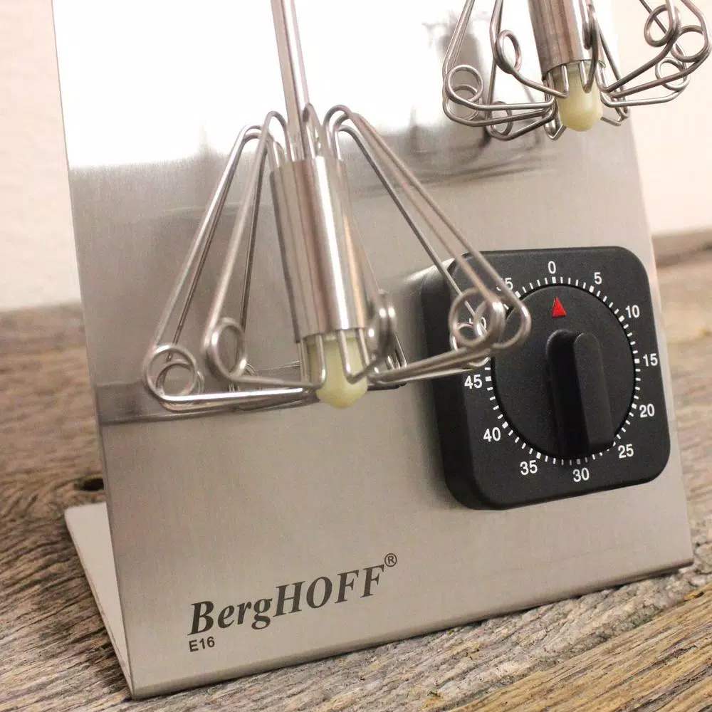 BergHOFF 2-Piece Silver Stainless Steel Whisk Set with Storage Stand and Free Timer