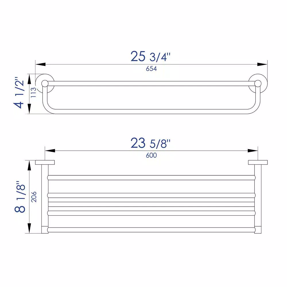ALFI BRAND 25.75 in. Modern Wall Mount Towel Rack with Shelf, Polished Chrome