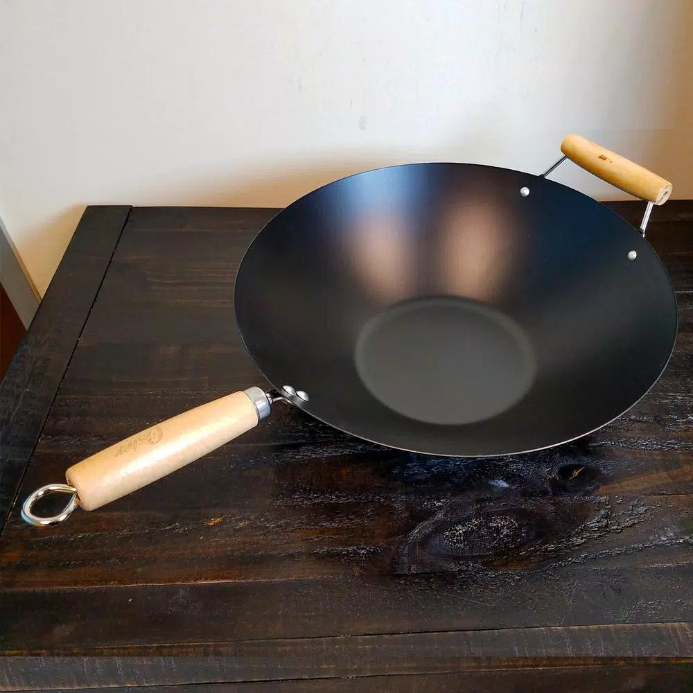 Oster Findley 13.7 in. Carbon Steel Wok with Non-Stick Interior and Wooden Handle