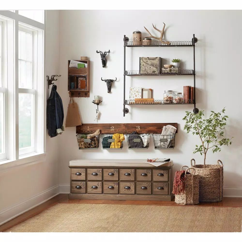 3R Studios Fountain Cast Iron Wall Hooks - Rustic 15-Hook Organizer