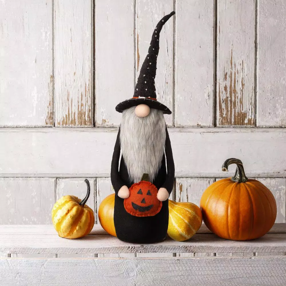 Glitzhome 28 in. Halloween Fabric Gnome Standing Decor with Posable Hat and Faux Fur Beard