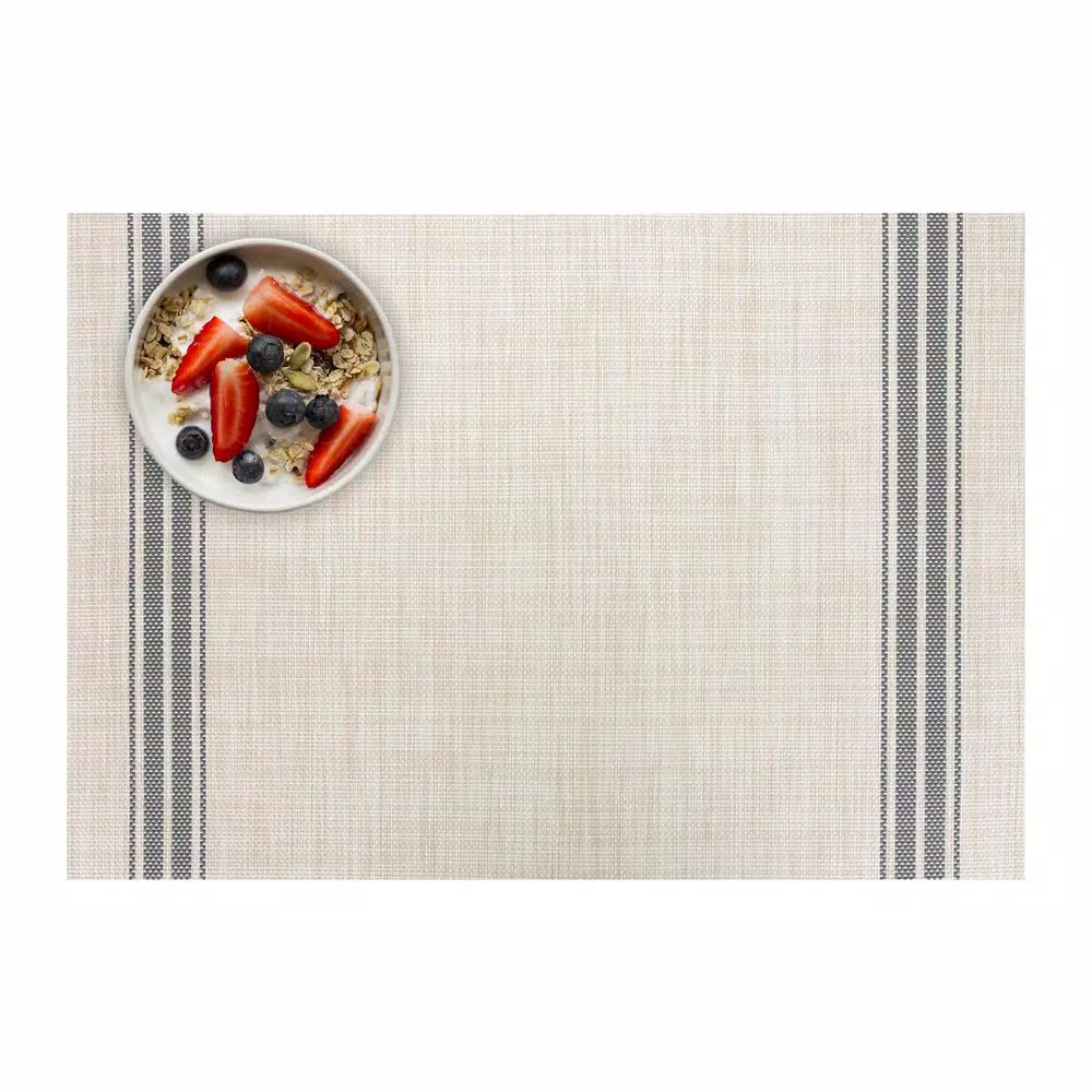 RITZ 12-Piece Grey Stripe Chambray Reversible Woven Indoor Outdoor Placemats