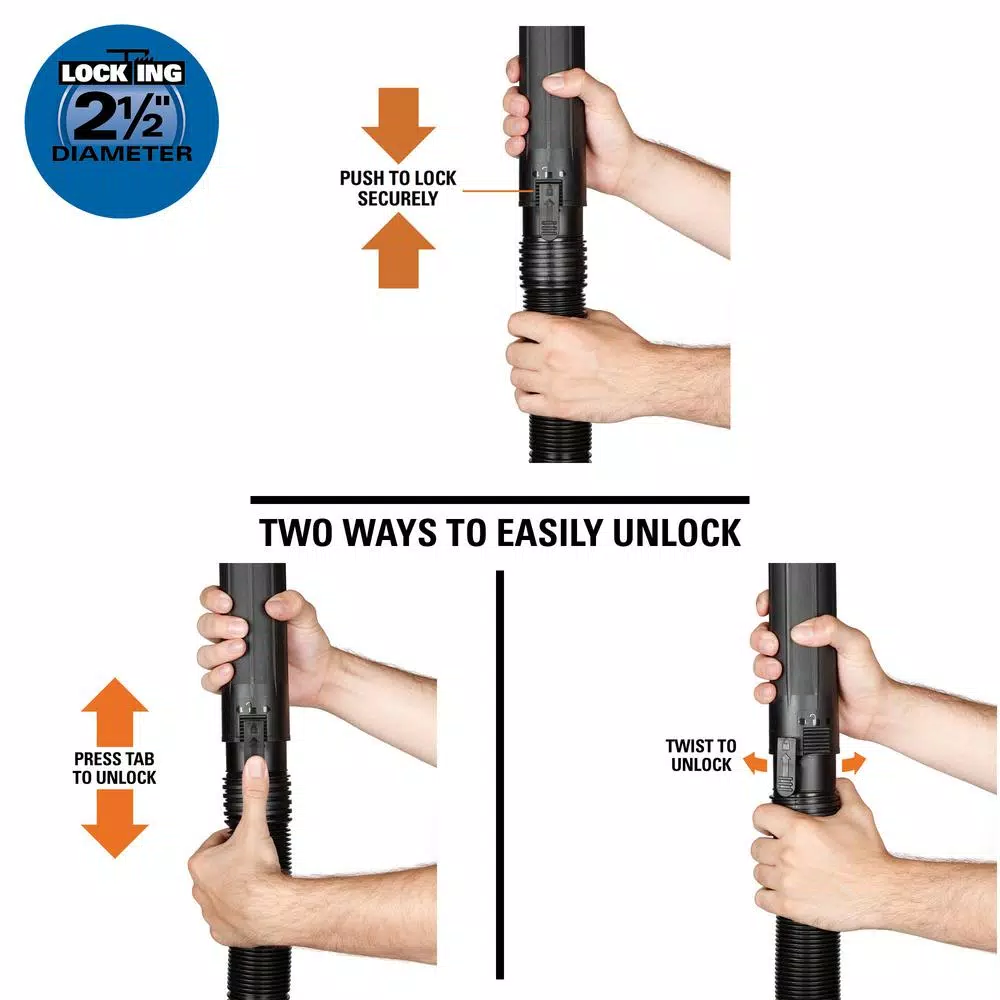 RIDGID 2-1/2 in. x 20 ft. Dual-Flex Tug-A-Long Locking Vacuum Hose for Wet/Dry Shop Vacuums