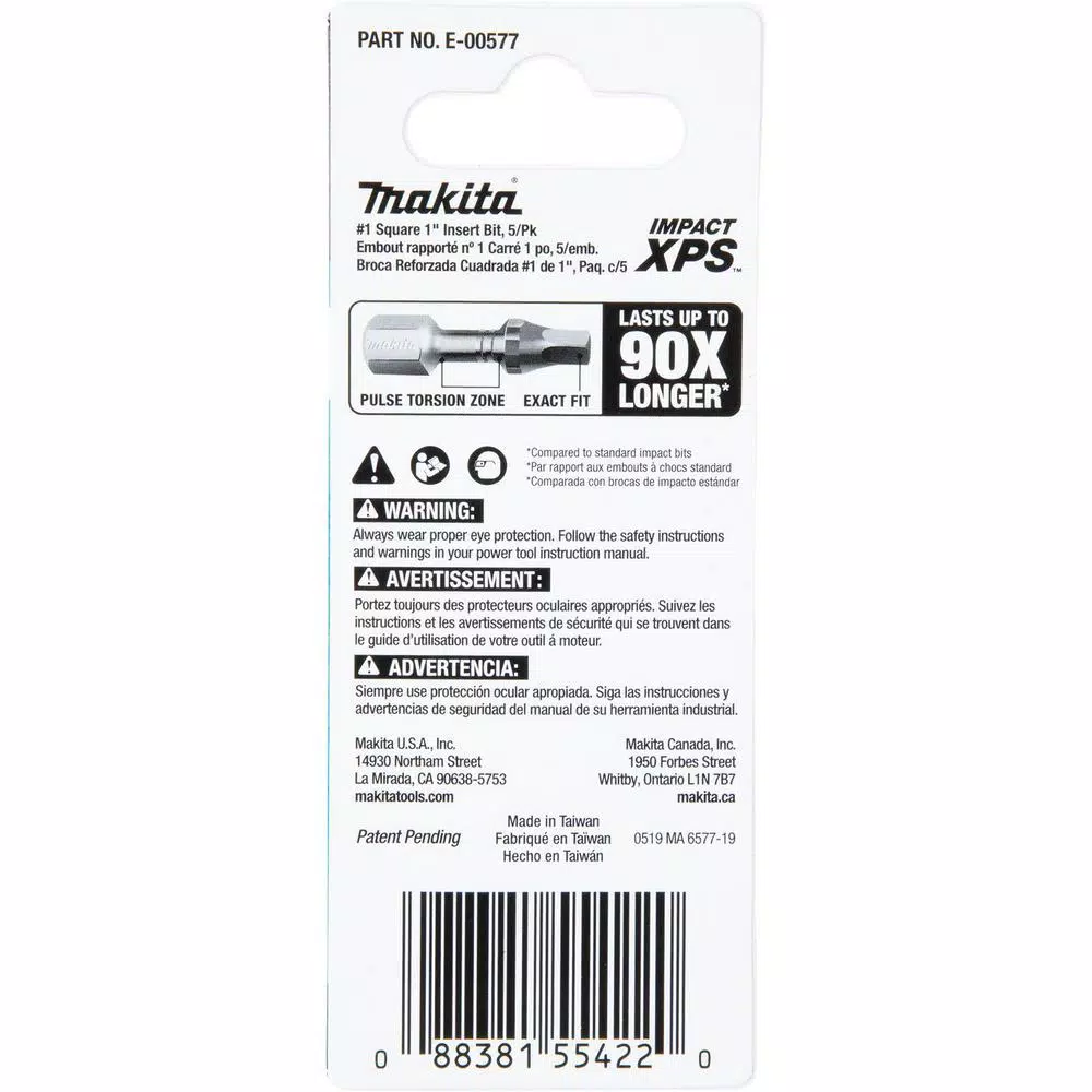 Makita ImpactXPS #1 Square 1 in. Insert Bits, 5-Pack