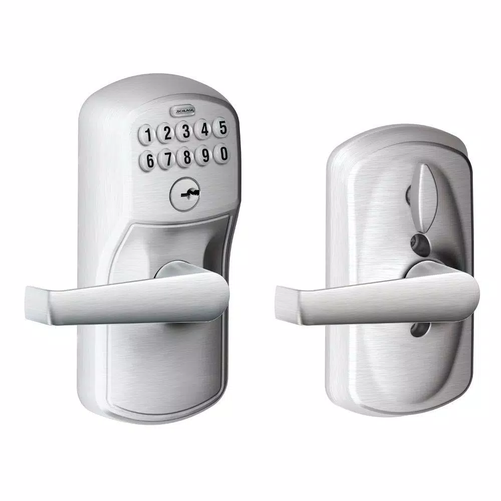 Schlage Elan Satin Chrome Electronic Keypad Door Lever with Plymouth Trim and Flex Lock
