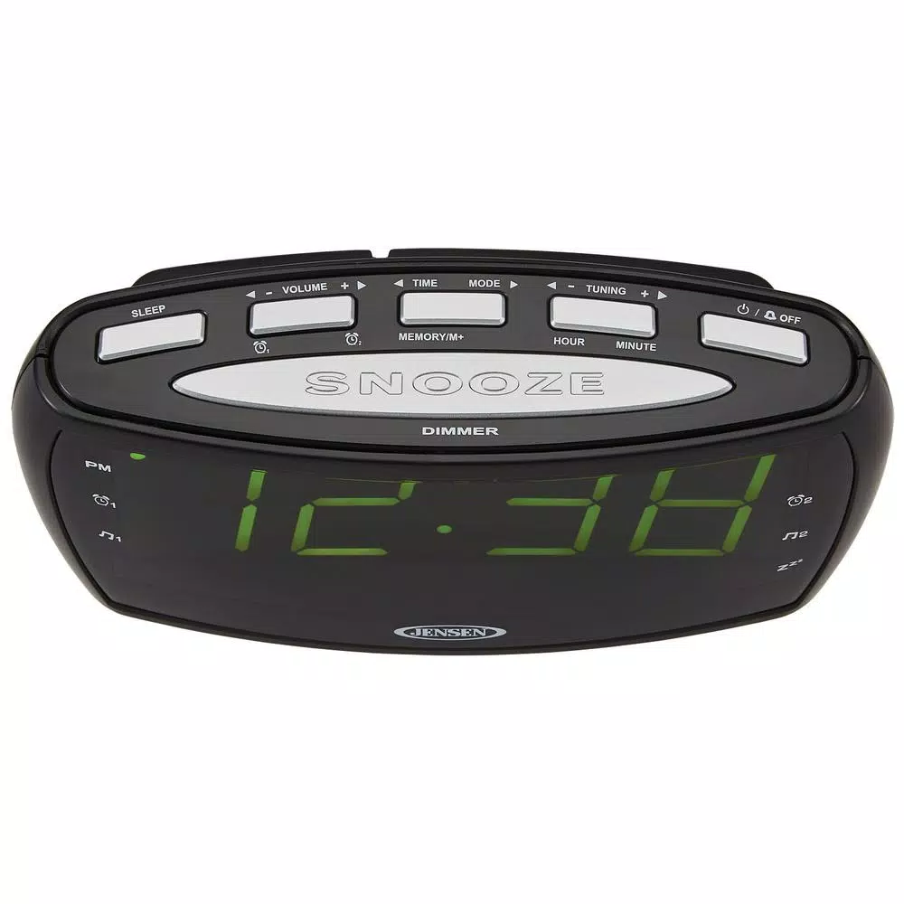 Jensen JCR-208A AM/FM Digital Alarm Clock Radio with 1.8" LED Display and Aux Input