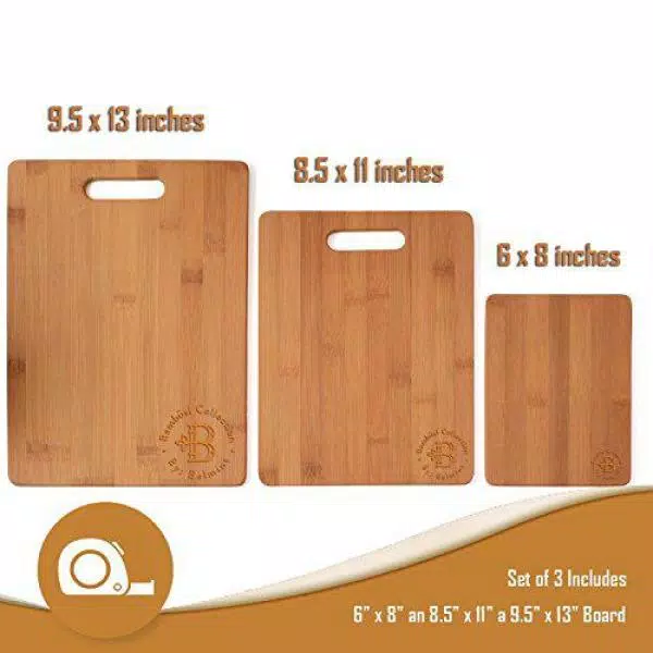 Bambusi 3-Piece Bamboo Cutting Board Set - Premium Moso Bamboo Kitchen Boards for Food Prep and Serving