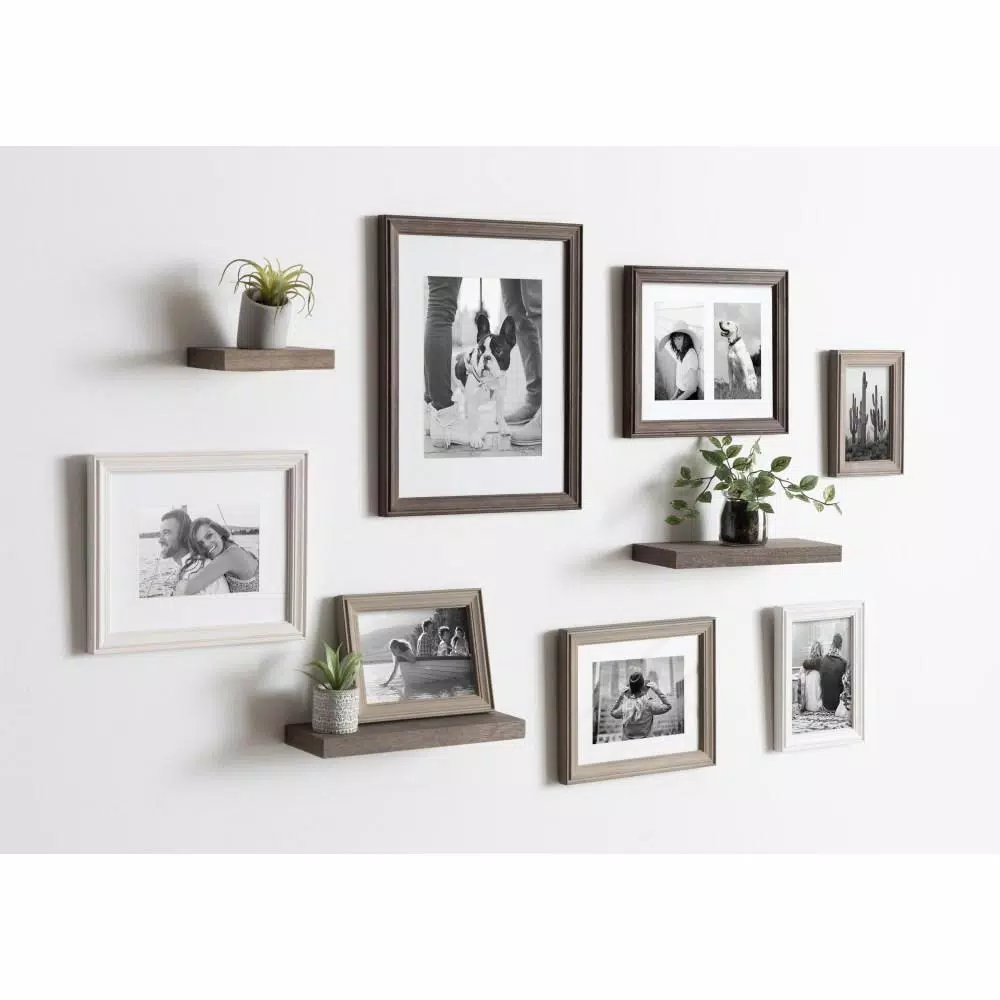 Kate and Laurel Bordeaux Rustic Farmhouse Gallery Wall Frame and Shelf Set, 10-Piece Multi/Gray Wood Collection
