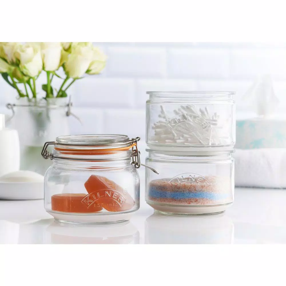 Kilner 4 Piece Stackable Glass Storage Jar Set with Clip Top and Push Top Lids