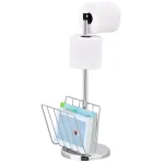 Furinno Wayar Freestanding Toilet Paper Holder and Magazine Rack with Storage, Silver thumbnail 1