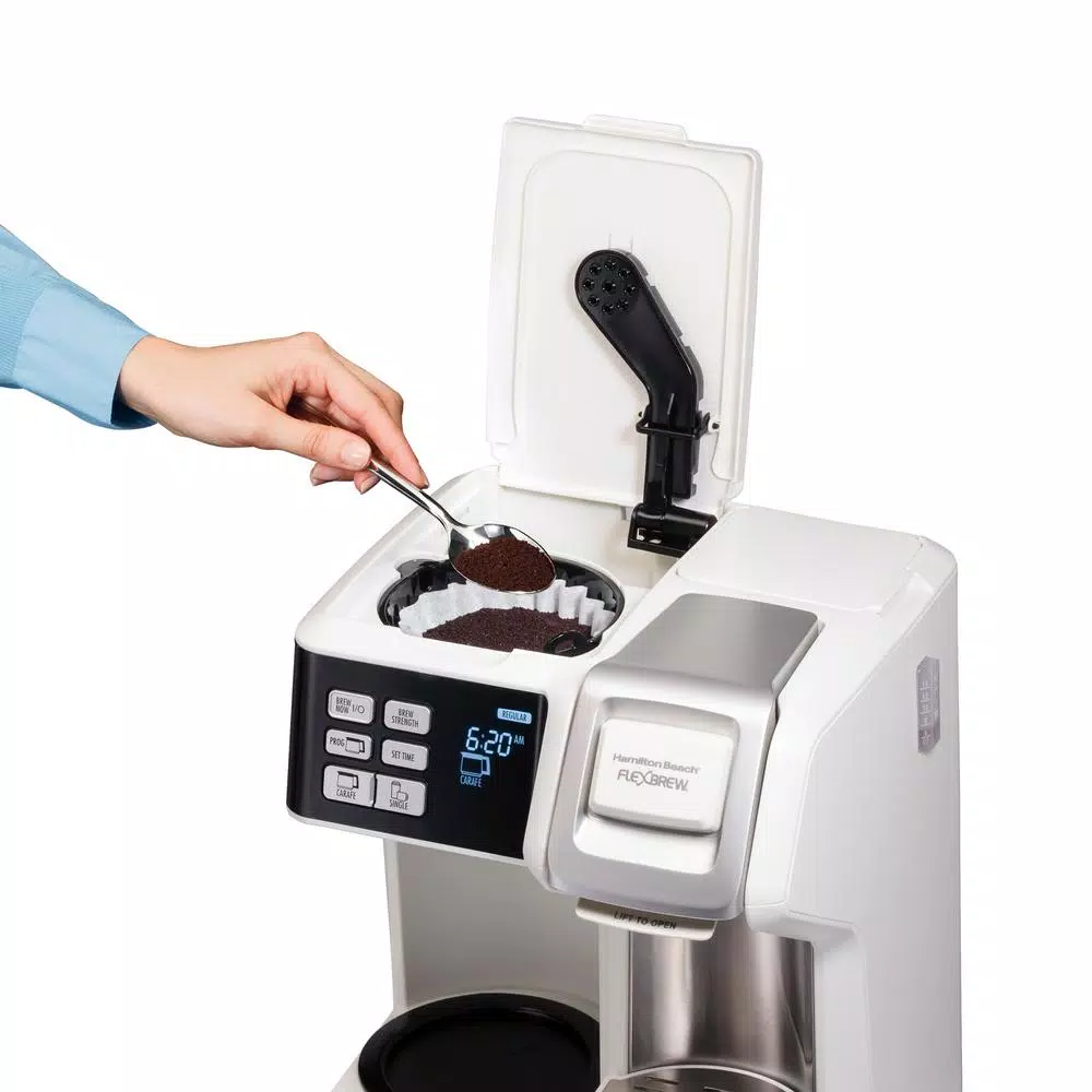 Hamilton Beach FlexBrew 2-Way Coffee Maker, 12-Cup Carafe and Single-Serve Pod Brewer, White