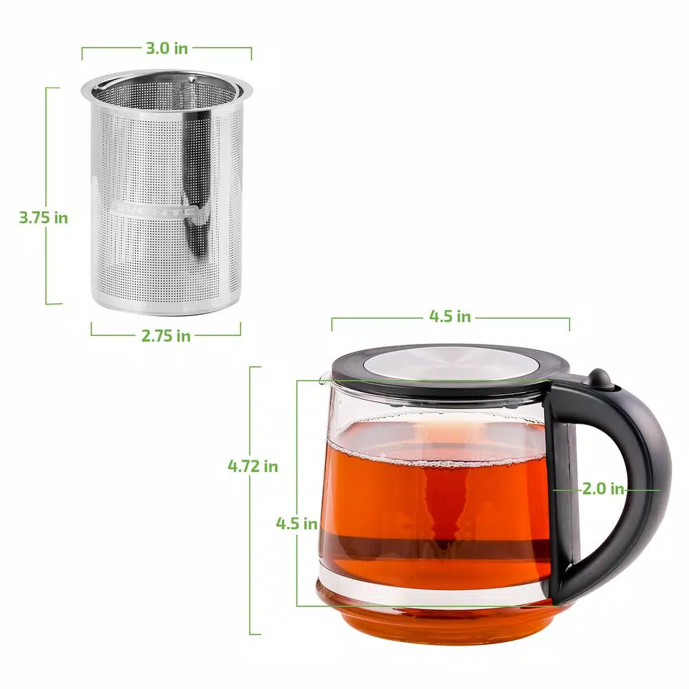 Ovente 3.4-Cup Glass Tea Kettle with Loose-Leaf Tea Infuser, Compatible with KG612S (FGK27B)