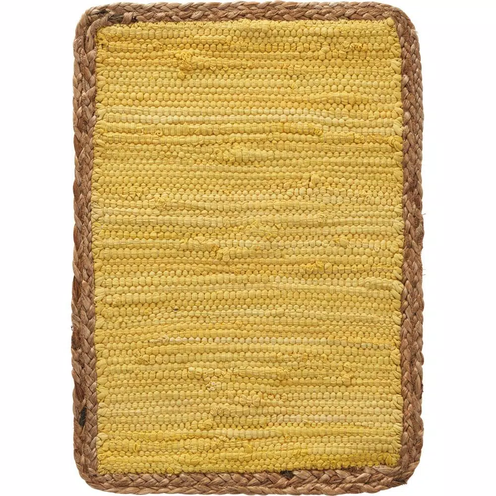 LR Home Sunny Day Yellow Jute Bordered Cotton Placemats, Set of 4