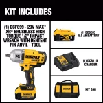 DEWALT 20V MAX XR 1/2 in. High Torque Brushless Cordless Impact Wrench Kit with 5.0Ah Battery thumbnail 2
