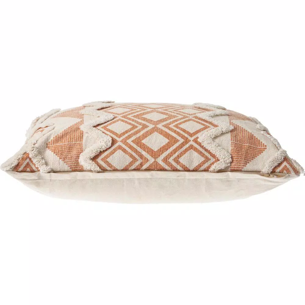 LR Home 36 x 14 in. Orange and Cream Tufted Geometric Cotton Throw Pillow