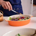 MALACASA 2-Piece Orange Oval Porcelain Bakeware Set, 12.75 in. and 14.5 in. Ceramic Baking Pans thumbnail 5