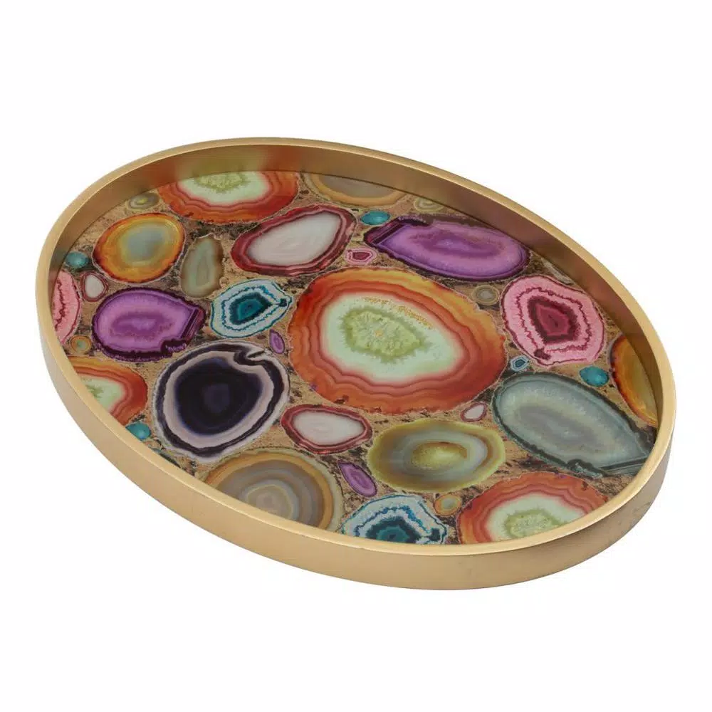 Benjara Contemporary Gold Glass and Wood Decorative Serving Tray