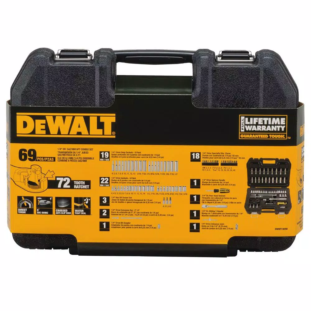 DEWALT 69-Piece 1/4 in. Drive SAE and Metric Socket Set