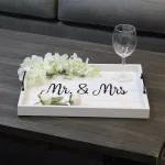 Elegant Designs White Wash Wooden Decorative Serving Tray with Black Metal Handles - Mr. and Mrs. Farmhouse Style thumbnail 6