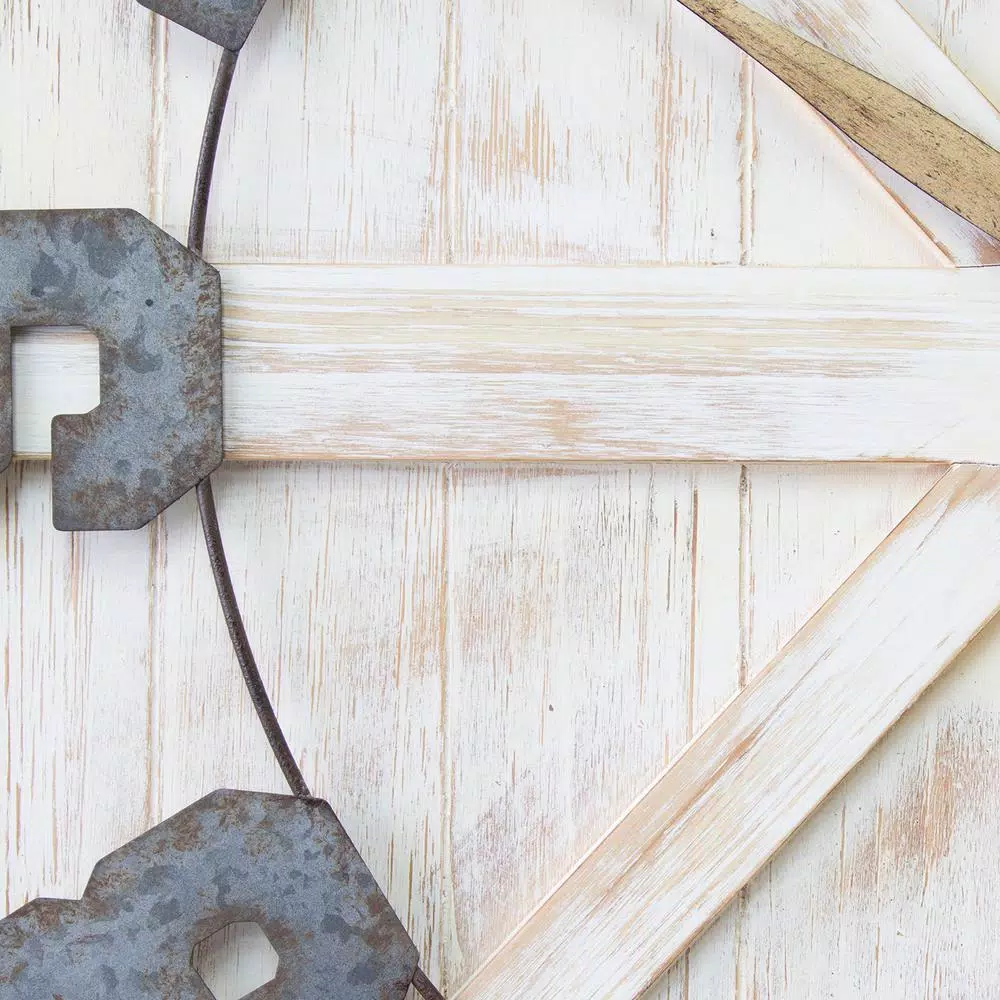 Stratton Home Decor White Rustic Farmhouse Wall Clock, Oversized Wood and Metal Square Design