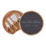 Cathy's Concepts Live Love Cheese 5-Piece Acacia Wood and Natural Slate Cheese Board Set with Utensils thumbnail 4