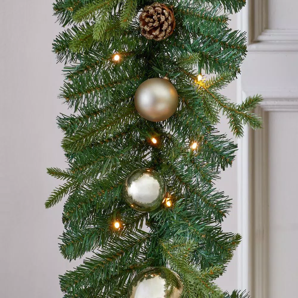 Home Accents Holiday St. Germain 9 ft. Pre-Lit LED Artificial Christmas Garland with Champagne & Gold Ornaments