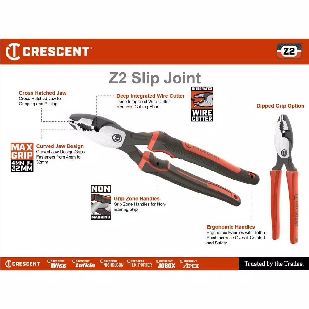 Crescent Z2 6 in. Slip Joint Pliers with Dipped Handles