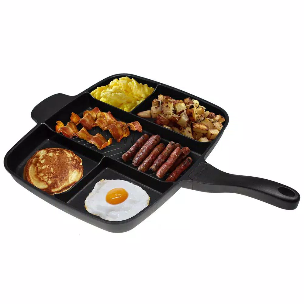 MasterPan Sectional Series 15 in. Cast Aluminum Nonstick Skillet, 5-Compartment Multi-Section Pan, Black