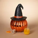Gerson Halloween 17 in. Orange Glass Pumpkin Beverage Dispenser with Witch Hat thumbnail 3