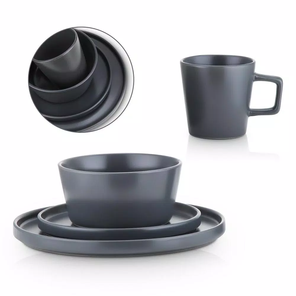 Stone Lain 16-Piece Modern Gray Matte Stoneware Dinnerware Set, Service for 4