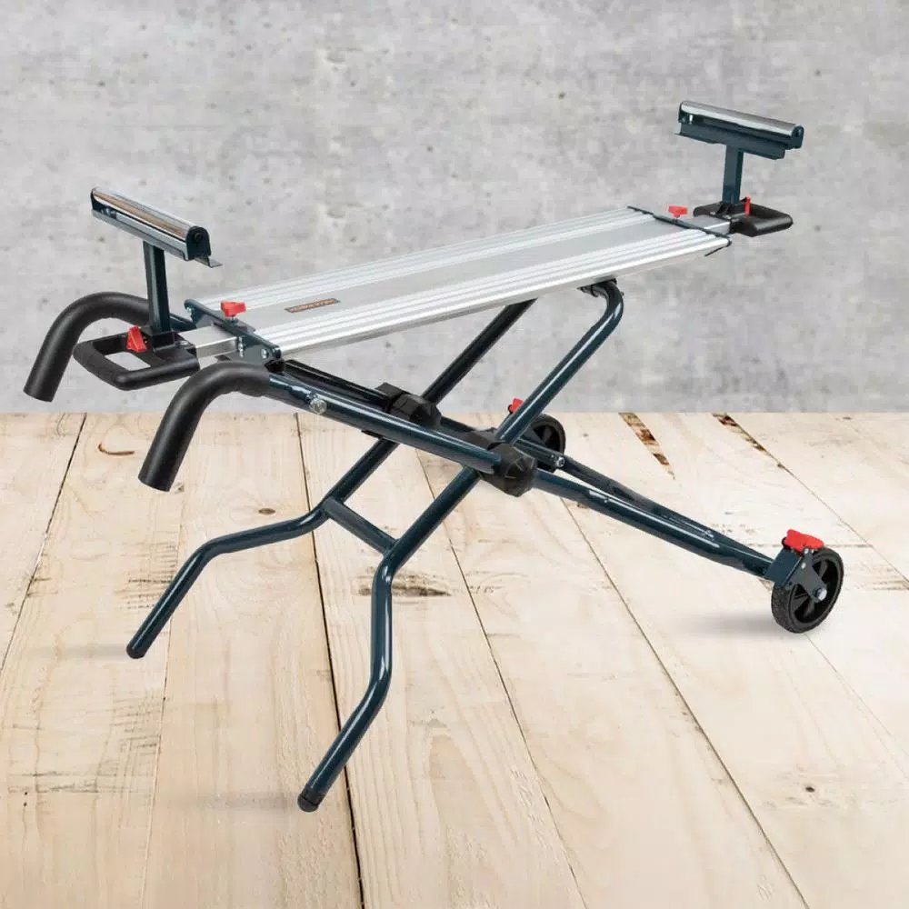 POWERTEC Dual Position Portable Miter Saw Stand with Wheels and Aluminum Bed