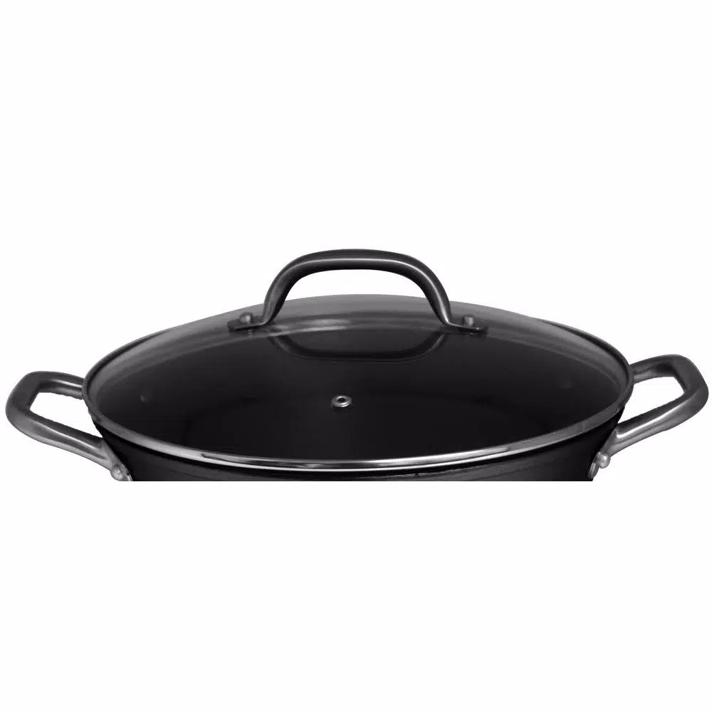 IMUSA 6 qt. Round Lightweight Cast Iron Dutch Oven with Tempered Glass Lid, Black
